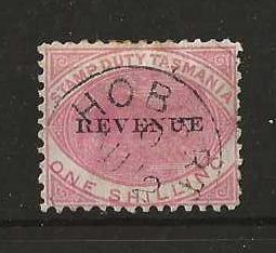 Tasmania 1888 QV Revenue One Shilling SG F38 fine used