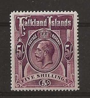 Falkland Islands 1912 GV Five Shillings SG 67b unmounted mint