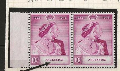 Ascension 1948 GVI Silver Wedding Ten Shillings pair with flaw SG 51 unmounted mint