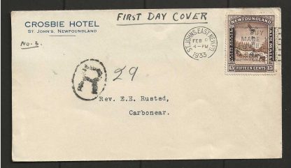Newfoundland 1933 L & S Post First Day used on cover