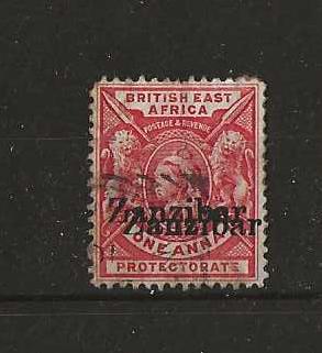 Zanzibar 1895 QV One Anna with Zanzibar opt doubled SG 42j good used