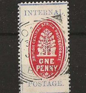 BCA/Nyasaland 1898 cheque stamp used at Zomba with S control on reverse SG 57ab used