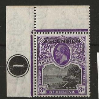 Ascension 1922 GV Three Shillings plate 1 SG 8 unmounted mint