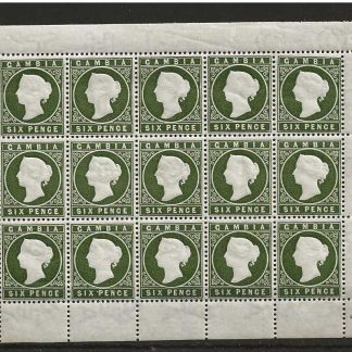 Gambia 1889 QV Six Pence sheet with Sloping label flaws SG 33a unmounted mint