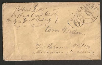 USA 1864 Civil War Soldiers letter Indiana Artillery