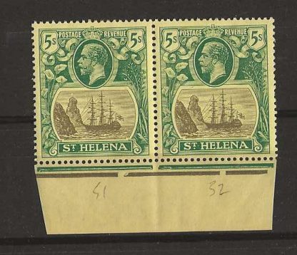 St Helena 1922 GV Five Shillings marginal pair SG 110 unmounted mint