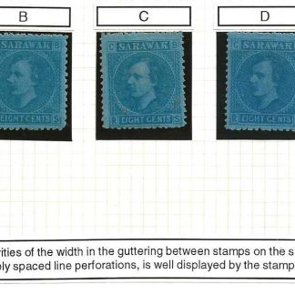 Sarawak 1875 Eight Cents five mint showing the five Transfer types SG 6
