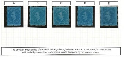 Sarawak 1875 Eight Cents five mint showing the five Transfer types SG 6