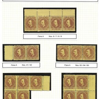 Sarawak 1871 Three Cents five blocks and pairs all plated SG 2 mint