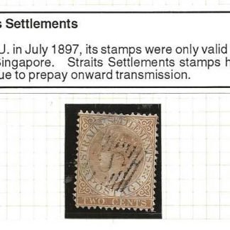 Sarawak 1871 The S in Diamond Bars cancel on Straits Settlements Two Cents