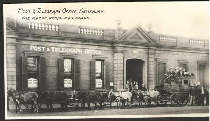 Rhodesia photograph with Archives cachet of Mazoe Mail Coach outside Salisbury Post Office 1912