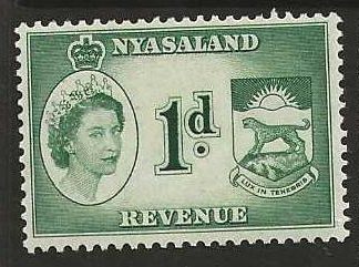 Nyasaland 1955 QEII Revenue One Penny Barefoot 20 unmounted Mint