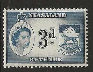 Nyasaland 1955 QEII Revenue Three Pence Barefoot 22 unmounted mint