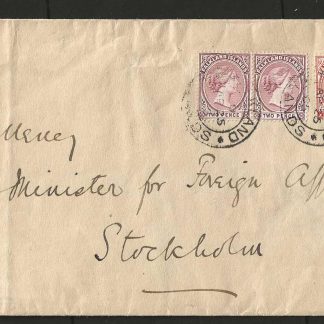 Falkland Islands 1905 QV cover to the Minister of Foreign Affairs in Sweden