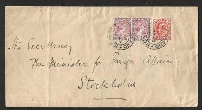Falkland Islands 1905 QV cover to the Minister of Foreign Affairs in Sweden