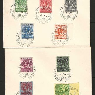 Falkland Islands 1938 GV pair of unaddressed covers with values to Five Shillings