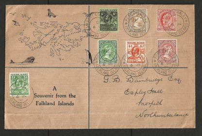 Falkland Islands 1939 GVI Illustrated souvenir cover to England unusual