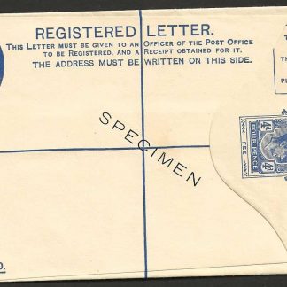 Falkland Islands 1938 GVI Registered envelope R 2 Type unused with Specimen overprint