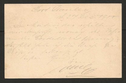 Falkland Islands 1900 QV One Penny Post Card commercially used to Germany Code C sideways inverted - Image 2