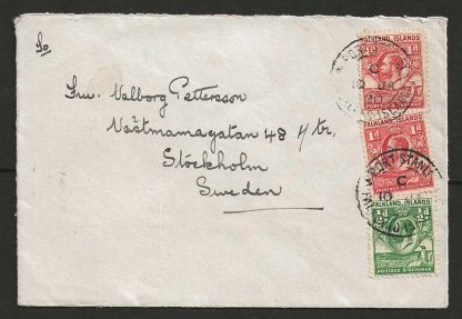 Falkland Islands 1930 GV cover to Sweden carried by cargo vessel Bogota