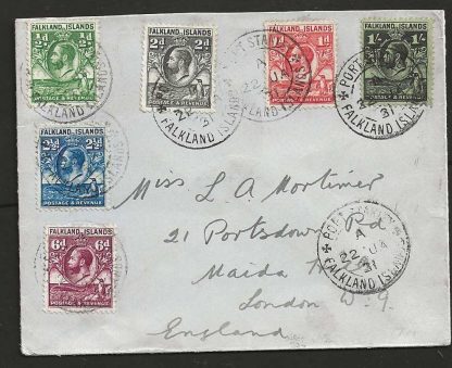 Falkland Islands 1931 GV Commercial cover to London with certificate