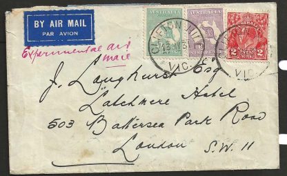 Australia 1931 Experimental Air Mail cover to England
