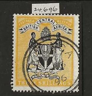 BCA/Nyasaland QV 1896 Three Shillings SG 38 with a KARONGA postmark