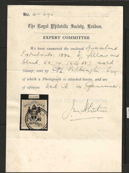 BCA/Nyasaland QV 1896 Three Shillings SG 38 with a KARONGA postmark - Image 2