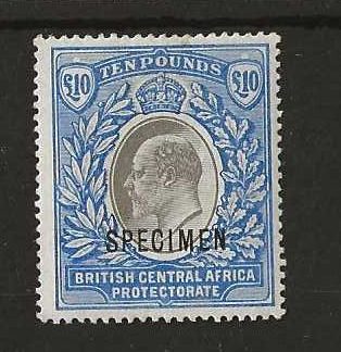 BCA/Nyasaland 1903 EVII Ten Pounds opt SPECIMEN SG 67s mounted mint