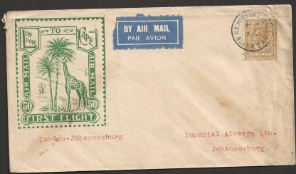 GB Imperial Airways 1931 First Flight cover from London to Johannesburg private issue