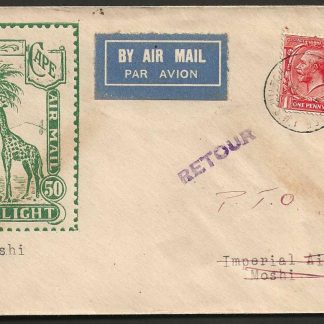 GB Imperial Airways 1931 First Flight cover from London to Moshi private issue