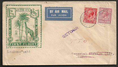 GB Imperial Airways 1931 First Flight cover from London to Moshi private issue