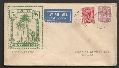 GB Imperial Airways 1931 First Flight cover from USA Private issue London to Nairobi private issue