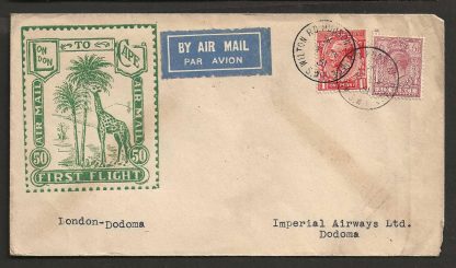 GB Imperial Airways 1931 First Flight cover from London to Dodoma private issue