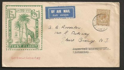 GB Imperial Airways 1931 First Flight cover from London to Kimberley private issue