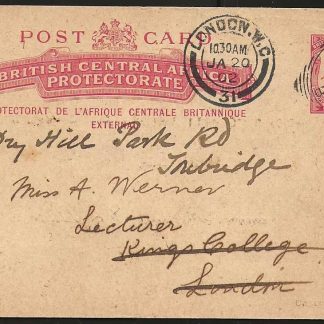 BCA/Nyasaland 1901 Mission Post Card to England from Blantyre Mission