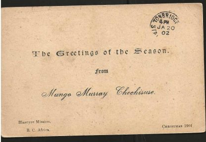 BCA/Nyasaland 1901 Mission Post Card to England from Blantyre Mission - Image 2