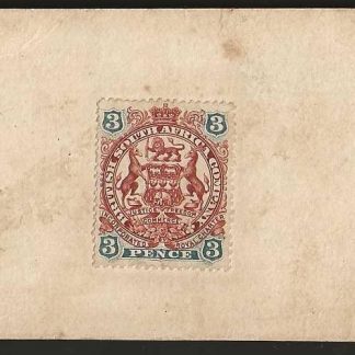 Rhodesia 1897 Three Pence Large Arms Marshall Hole Currency Card