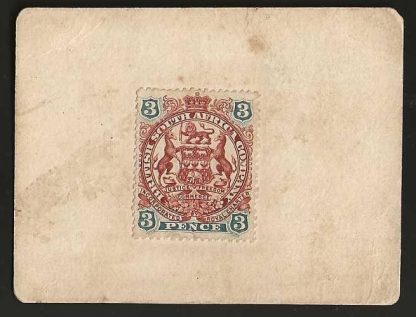 Rhodesia 1897 Three Pence Large Arms Marshall Hole Currency Card