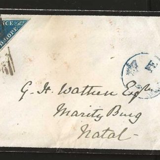 Cape Of Good Hope 1858 Four Pence Triangle cover to Natal