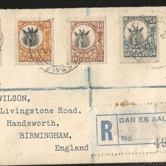 Tanganyika 1927 Wilson registered cover to England