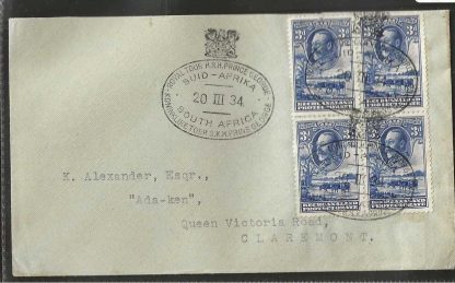Bechuanaland 1934 GV Royal visit cover with special cancel to South Africa