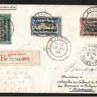 Belgium Congo 1918 registered cover to France with Occupation stamps