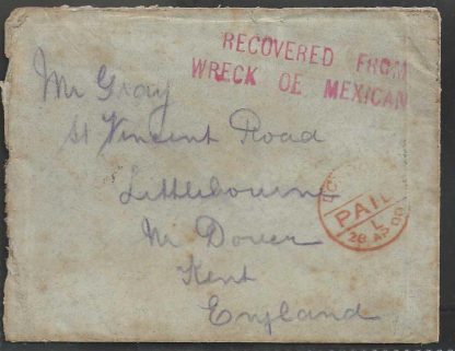South Africa 1900 Boer War recovered letter from the wreck of the Mexican