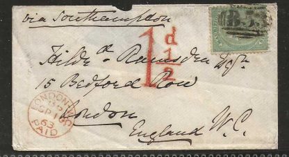 Mauritius 1863 small cover to London Six Pence rate