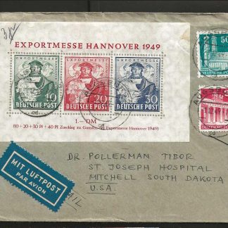 Germany 1949 Hanover Fair miniature sheet SG MS 145 on cover to United States