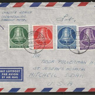 Germany Berlin 1953 Bells set on neat Airmail cover to United States