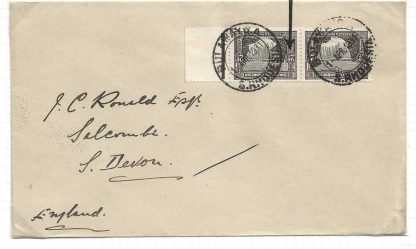 Southern Rhodesia 1931 Two Pence small Victoria Falls SG 17 pair on First Day cover to England