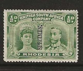 Rhodesia Double Head Halfpenny overprinted SPECIMEN mounted mint