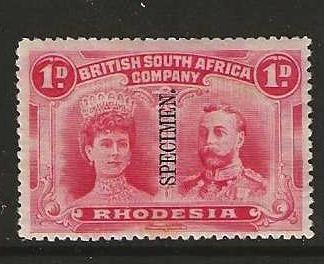 Rhodesia Double Head One Penny overprinted SPECIMEN mounted mint